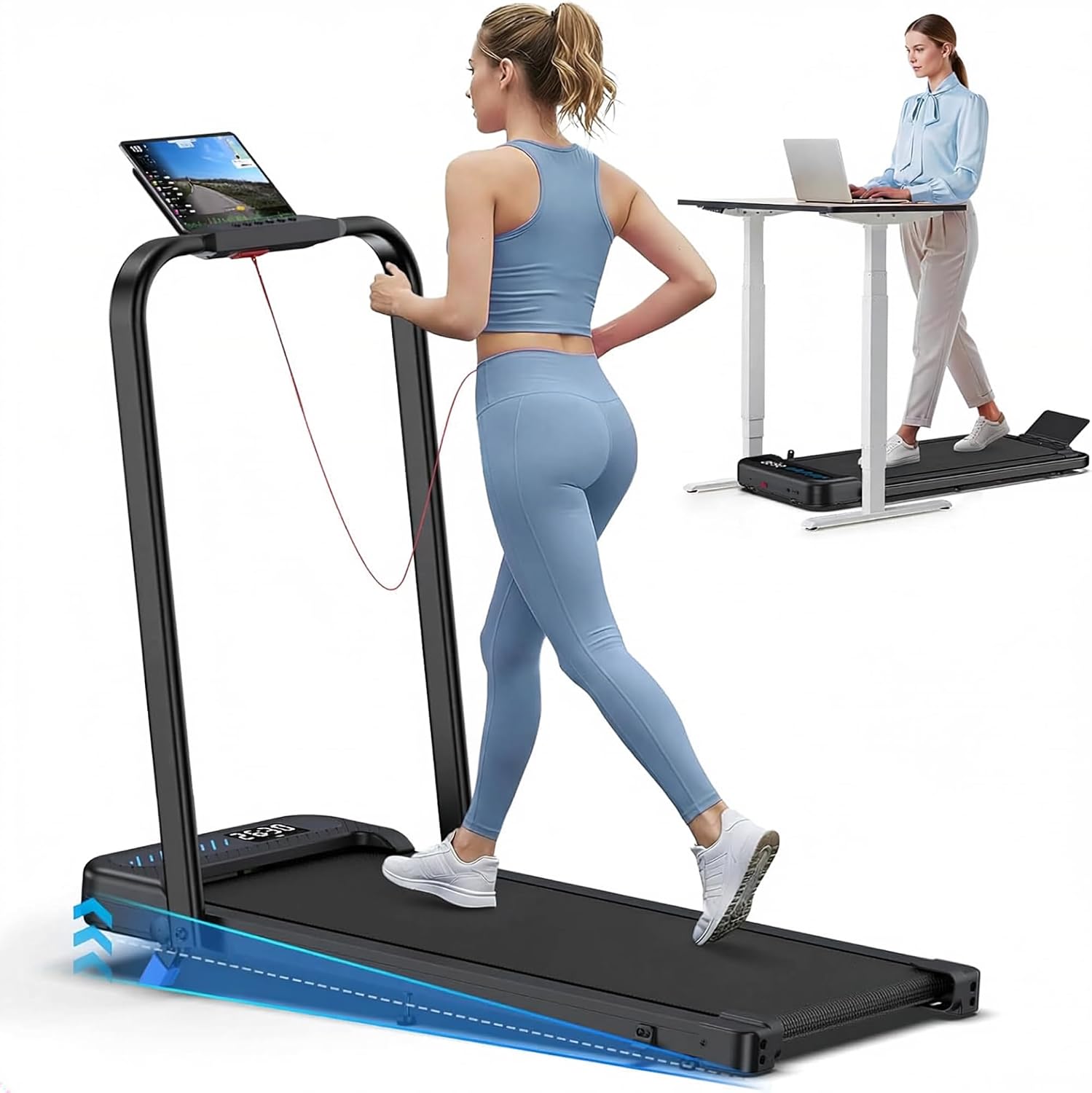 Cardirun Walking Pad with Incline and Stable Handle Bar, Foldable Treadmill