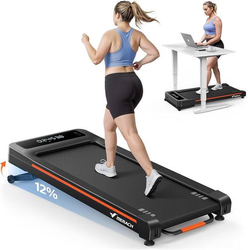 MERACH NovaWalk W50 TrekPad, 12% Auto Incline Walking Pad Treadmills for Home, 400lbs Capacity, Under Desk Treadmill with Remote & LED